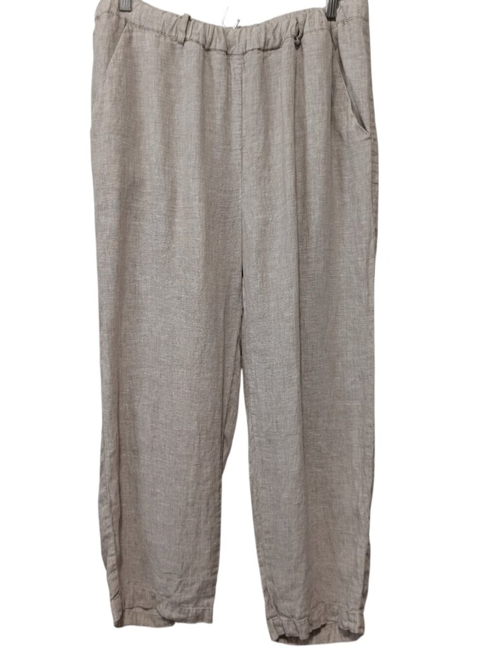 Quince Womens Size L Beige 100% Linen Elastic Waist Tapered Pockets Ankle Pants